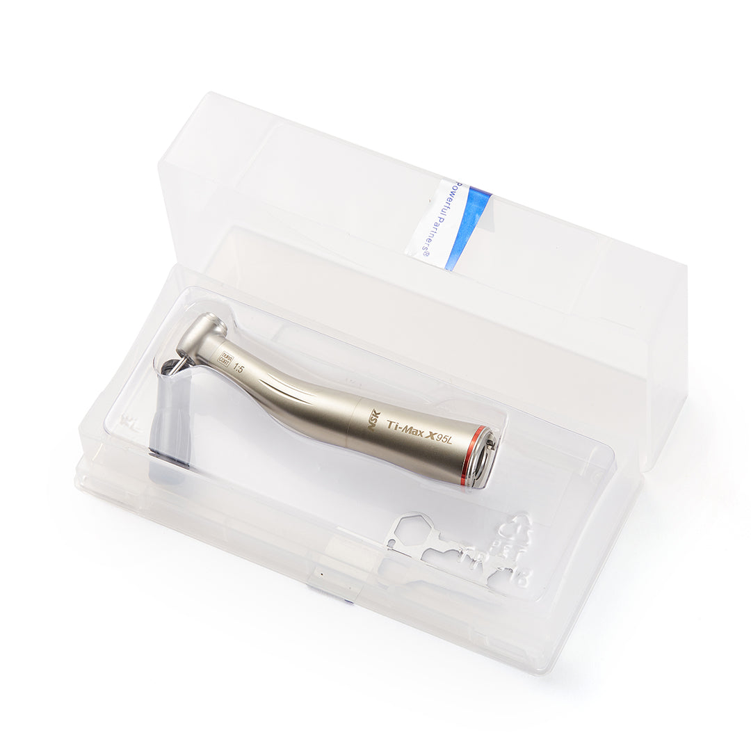 NSK Ti Max M95L Dental Handpiece 1:5 Increasing Speed Optic Fiber Contra Angle Red Rings