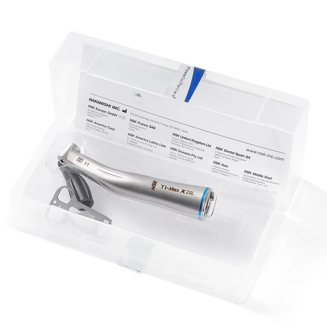 NSK Ti Max X25L Dental Handpiece 1:1 Direct Drive Speed Optic Fiber Contra Angle Blue Ring